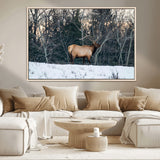 36533178-MGV-CV-36X24-Wild Elk Photography Wall Art Canvas Print, Framed Winter Wildlife Art Picture Print, Snowy Forest Perfect Rustic Lodge Decor