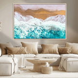 26870666-MGV-CV-36X24-Aerial Beach Wall Art Canvas Print, Framed Ocean Waves Art Picture Print, Coastal Landscape Perfect Coastal Minimalist Decor