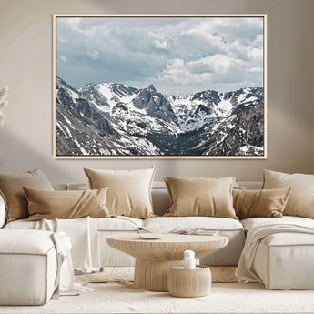 94074619-MGV-CV-36X24-Snowy Peaks Wall Art Canvas Print, Framed Alpine Wilderness Art Picture Print, Mountain Escape Perfect Winter Serenity Decor