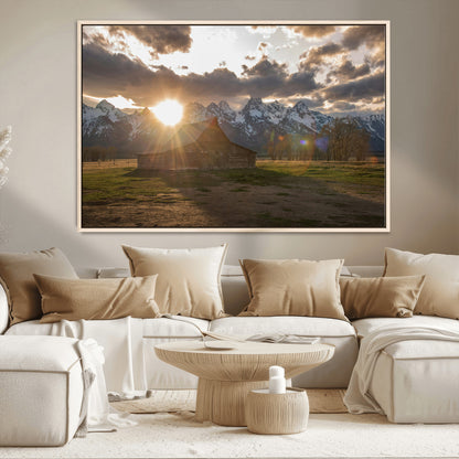 52555760-MGV-CV-36X24-Snowy Peaks Wall Art Canvas Print, Framed Nature Escape Art Picture Print, Rustic Charm Perfect Rustic Western Decor Artwork