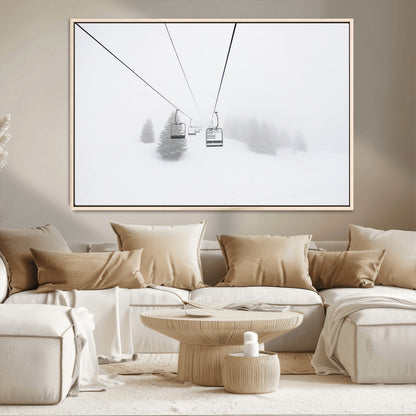 20216390-MGV-CV-36X24-Ski Lift Wall Art Canvas Print, Framed Snowy Landscape Art Picture Print, Alpine Adventure Perfect Nordic Minimalist Decor Artwork