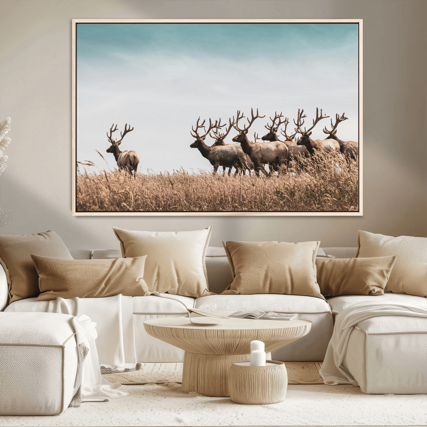 81594705-MGV-CV-36X24-Elk Herd Wall Art Canvas Print, Framed Wildlife Photography Art Picture Print, Rustic Nature Print Perfect Rustic Wildlife Decor