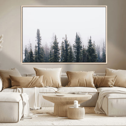 42364796-MGV-CV-36X24-Foggy Forest Wall Art Canvas Print, Framed Misty Pines Art Picture Print, Moody Woodland Perfect Scandinavian Minimalist Decor