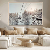 91534512-MGV-CV-36X24-Frosty Pines Wall Art Canvas Print, Framed Cozy Cabin View Art Picture Print, Ski Lift Ride Perfect Rustic Lodge Decor Artwork