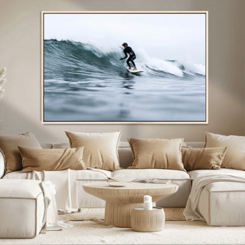 11693607-MGV-CV-36X24-Surfer on Wave Wall Art Canvas Print, Framed Ocean Adventure Art Picture Print, Motion Blur Water Perfect Coastal Adventure Decor