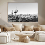 85205054-MGV-CV-36X24-Saguaro Cactus Wall Art Canvas Print, Framed Monochrome Landscape Art Picture Print, Scenic Arizona View Perfect Minimalist