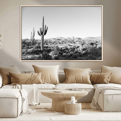 85205054-MGV-CV-36X24-Saguaro Cactus Wall Art Canvas Print, Framed Monochrome Landscape Art Picture Print, Scenic Arizona View Perfect Minimalist
