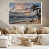 62574547-MGV-CV-36X24-Tropical Storm Wall Art Canvas Print, Framed Moody Beach Art Picture Print, Dramatic Sky Perfect Tropical Coastal Decor Artwork