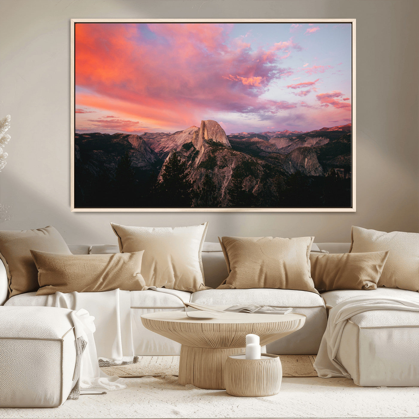 32786115-MGV-FC-36X24_Natural-Half Dome Wall Art Canvas Print, Framed Yosemite National Park Art Picture Print, Dramatic Sunset Perfect Adventurous Wilderness