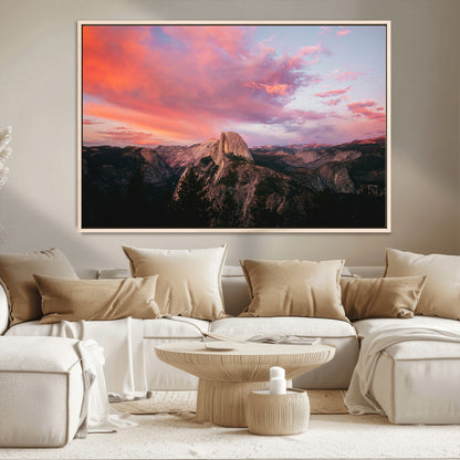 32786115-MGV-FC-36X24_Natural-Half Dome Wall Art Canvas Print, Framed Yosemite National Park Art Picture Print, Dramatic Sunset Perfect Adventurous Wilderness