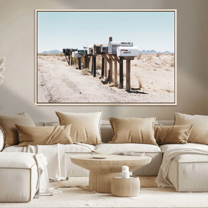 54616109-MGV-CV-36X24-Desert Mailboxes Wall Art – Rustic Rural Roadside Photography Canvas Print, American Southwest Landscape Home Decor for Living