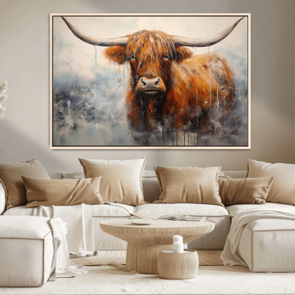 X61001-MGV-CV-36X24-Scottish Highland Wall Art Canvas Print, Framed Longhorn Art Picture Print, Western Cow Perfect Farmhouse Decor Artwork