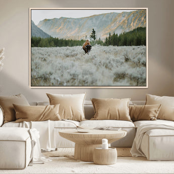 41674074-MGV-FC-36X24_Natural-Bison Wall Art – American Buffalo Wildlife Photography Canvas Print, Western Mountain Landscape Artwork Rustic Nature Decor for