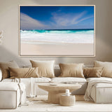 55017356-MGV-CV-36X24-Ocean Beach Wall Art – Turquoise Wave and White Sand Shoreline Canvas Print, Coastal Seascape Photography Decor for Living Room,