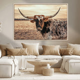 95745718-MGV-CV-36X24-Texas Longhorn Wall Art – Western Cattle Photography Canvas Print, Rustic Ranch Animal Artwork Country Farmhouse Decor for Living