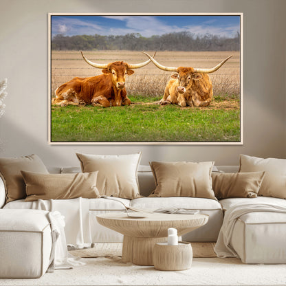 54598515-MGV-CV-36X24-Texas Longhorns Wall Art – Rustic Cattle Ranch Canvas Print, Western Farmhouse Animal Photography Decor for Living Room, Office,