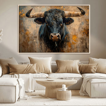 91615410-MGV-CV-36X24-Bull Wall Art – Rustic Western Longhorn Canvas Print, Powerful Abstract Animal Painting, Farmhouse Ranch Decor for Living Room,