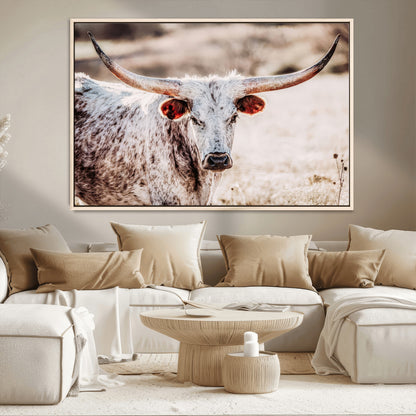 72388892-MGV-CV-36X24-Texas Longhorn Wall Art – Rustic Western Canvas Print, Cowboy Style Farmhouse Bull Artwork for Living Room, Ranch, Office or Man