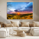 25786346-MGV-CV-36X24-Sunset Over Mountains Wall Art – Nature Landscape Canvas Print, Golden Hour Forest Photography, Scenic Sunrise Artwork for Living
