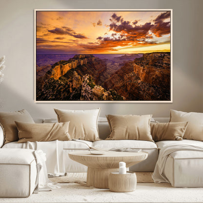 75573843-MGV-CV-36X24-Grand Canyon Sunset Wall Art – Panoramic Canyon Landscape Canvas Print, Dramatic Desert Cliffs Artwork, Nature Inspired Scenic