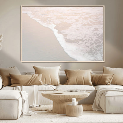 28414510-MGV-CV-36X24-Ocean Shoreline Wall Art – Minimal Coastal Beach Canvas Print, Soft Sea Foam and Sand Photography Artwork, Relaxing Nautical Decor