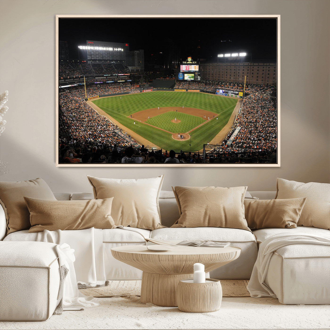 26445161-MGV-CV-36X24-Baseball Stadium at Night – Panoramic Ballpark Canvas Wall Art, Sports Decor for Man Cave, Office, Game Room, Sports Bar, Baseball