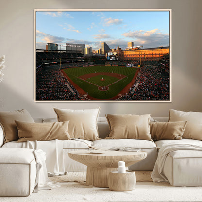 22285236-MGV-CV-36X24-Baseball Stadium Sunset – Panoramic Ballpark Canvas Wall Art, Sports Decor for Office, Man Cave, Game Room, Sports Bar, Baseball