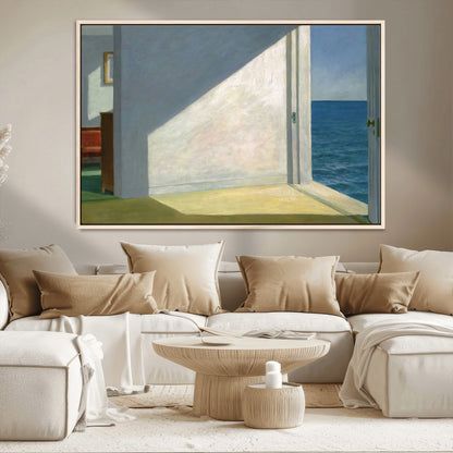 34188481-MGV-CV-36X24-Coastal Sunlight Wall Art – Minimalist Ocean View Canvas Print, Serene Beach House Inspired Decor for Bedroom, Living Room,