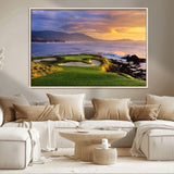 39644075-MGV-CV-36X24-Golf Course Wall Art – Coastal Sunset Canvas Print, Scenic Oceanfront Fairway Landscape Decor for Office, Man Cave, or Living Room