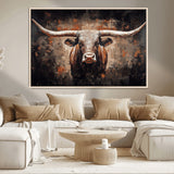 24779067-MGV-CV-36X24-Longhorn Bull Wall Art – Western Rustic Canvas Print, Bold Cowboy Cattle Painting for Ranch House, Farmhouse, Office, or Living