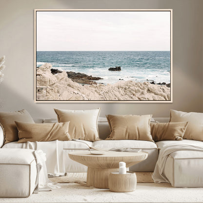 25481980-MGV-CV-36X24-Ocean Coastal Wall Art – Rocky Shoreline and Waves Canvas Print, Serene Beach Landscape Decor for Living Room, Bedroom, or Office