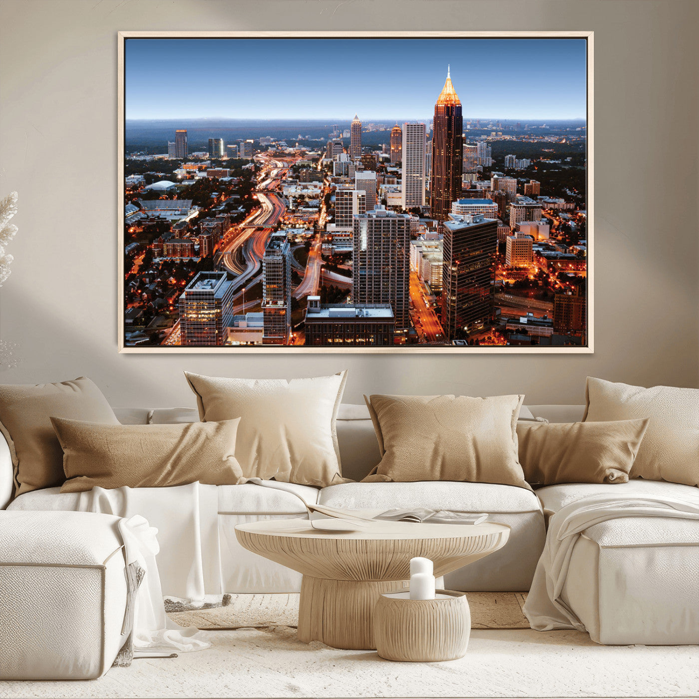 25096967-MGV-CV-36X24-Atlanta Skyline Wall Art – Vibrant Cityscape Canvas Print, Modern Night Lights Urban Decor for Office, Living Room, or Apartment