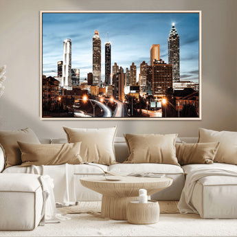 23859158-MGV-CV-36X24-Atlanta Skyline Wall Art – Modern Cityscape Canvas Print with Night Lights and Traffic Trails, Urban Decor for Office, Apartment,
