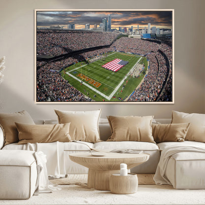 98106777-MGV-CV-36X24-Soldier Field Wall Art – Chicago Bears Stadium Canvas Print with American Flag, Game Day Football Decor for Man Cave, Bar, or