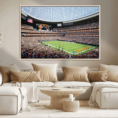 32530647-MGV-CV-36X24-Chicago Bears Stadium Wall Art – Futuristic Dome Arena Canvas Print, Modern Football Concept Design Decor for Man Cave, Bar, or