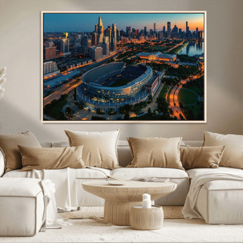 36690345-MGV-CV-36X24-Soldier Field Wall Art – Chicago Bears Stadium Aerial Night Canvas Print, City Skyline Football Decor for Living Room, Office, or