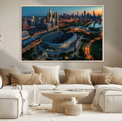 36690345-MGV-CV-36X24-Soldier Field Wall Art – Chicago Bears Stadium Aerial Night Canvas Print, City Skyline Football Decor for Living Room, Office, or