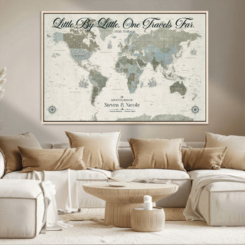 10693204-MGV-CV-36X24-Little By Little One Travels Far Tolkien Quote Blue Green World Map Adventure Wall Art Canvas Print Rustic Wanderlust Travel Decor