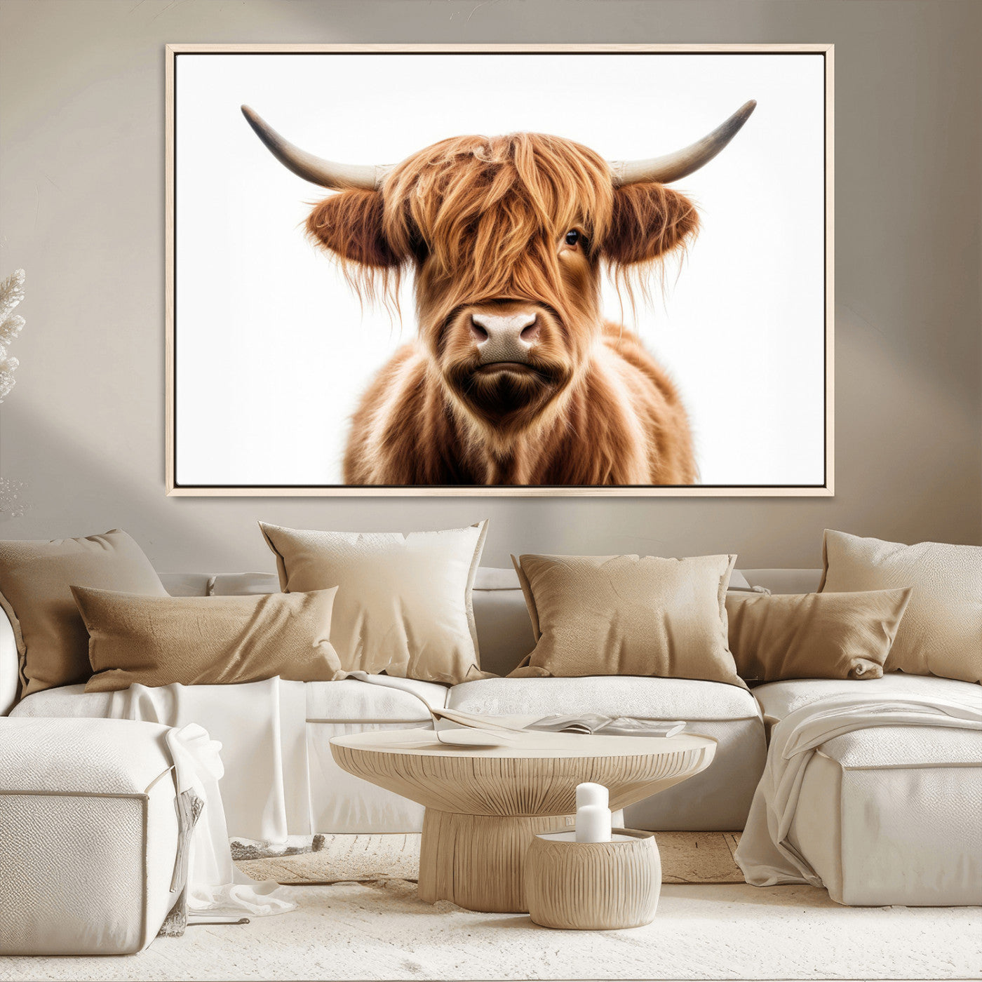 637908607-MGV-FC-93X47-3P_Black-Highland Cow Wall Art Print – Rustic Farmhouse Animal Portrait, Scottish Highland Cattle Canvas, Modern Country Wall Decor for