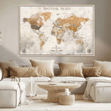 99422096-MGV-CV-36X24-Adventure Awaits World Map Wall Art – Neutral Beige Canvas Print, Modern Travel Inspired Wall Decor for Living Room, Bedroom or