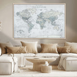 94249974-MGV-CV-36X24-Ours Explore World Map Wall Art – Modern Travel Canvas Print, Neutral Adventure Decor for Living Room, Office, Study, Bedroom,