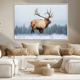 85177251-MGV-CV-36X24-Elk Wall Art – Majestic Wildlife Canvas Print of Bull Elk Snowy Forest, Rustic Nature Decor for Living Room, Cabin, or Office
