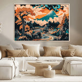 21638941-MGV-CV-36X24-Japanese Landscape Wall Art – Mount Fuji and Flowing River Ukiyo-e Style Canvas Print, Traditional Japan Inspired Artwork for
