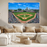 56213978-MGV-CV-36X24-Baseball Stadium Wall Art – Panoramic Ballpark Canvas Print with Fans, Green Field and City Skyline, Classic Sports Photography
