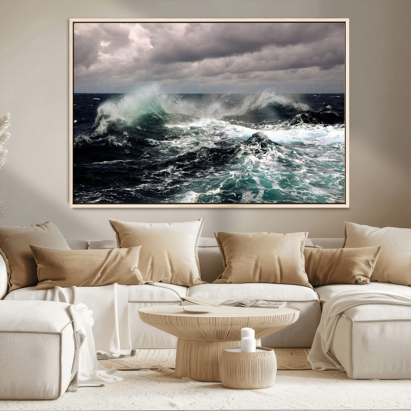 38622353-MGV-CV-36X24-Stormy Ocean Waves Canvas Wall Art – Framed Turbulent Sea Print, Large Nature Canvas for Coastal, Living Room, or Office Spaces