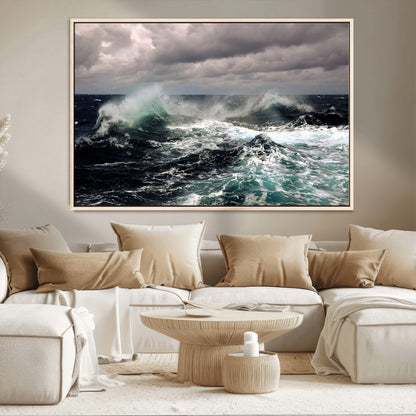 38622353-MGV-CV-36X24-Stormy Ocean Waves Canvas Wall Art – Framed Turbulent Sea Print, Large Nature Canvas for Coastal, Living Room, or Office Spaces