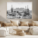 97436PHN-MGV-CV-36X24-Desert Landscape Wall Art – Black and White Cactus and Mountain Canvas Print, Southwestern Nature Photography for Living Room,