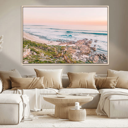 27332135-MGV-CV-36X24-Coastal Sunset Wall Art – Ocean Waves and Rocky Shore Canvas Print, Scenic Seaside Photography Decor for Bedroom, Living Room,