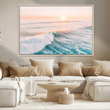 34064591-MGV-CV-36X24-Surfing Wall Art – Sunset Ocean Wave Canvas Print, Surfer Riding Sea Photography Decor for Bedroom, Living Room, Office, Coastal