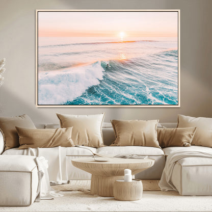 34064591-MGV-CV-36X24-Surfing Wall Art – Sunset Ocean Wave Canvas Print, Surfer Riding Sea Photography Decor for Bedroom, Living Room, Office, Coastal